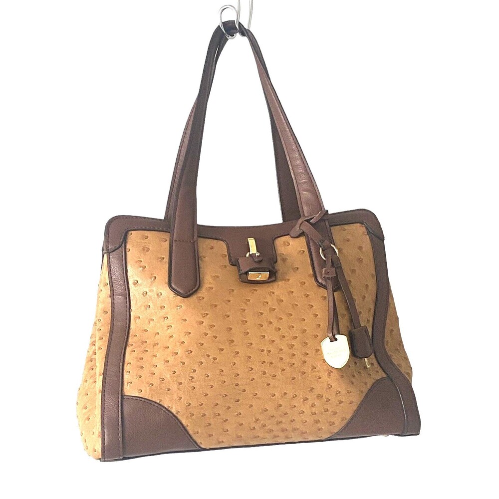 Vegan “London Fog” Ostrich Leather Shoulder Tote Handbag Cream Color Excellent